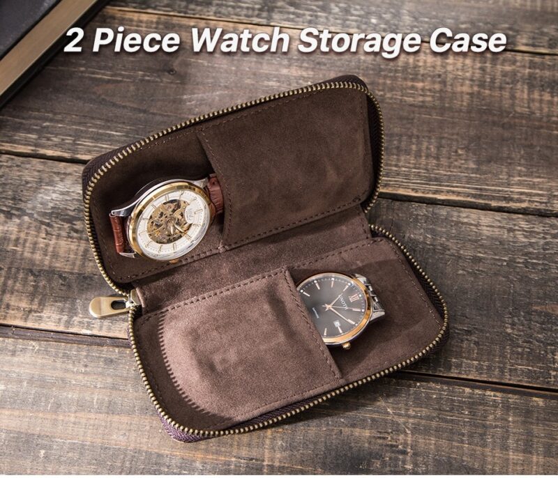 BUGOLINI Antiqus2 - Double Watch Case Bag Holder - Vintage Leather with Zipper Pouch - Image 4