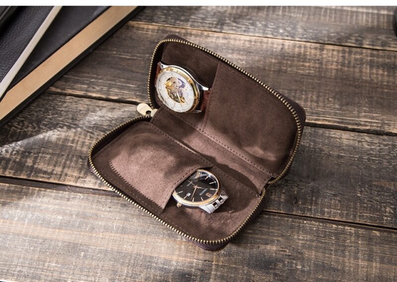 BUGOLINI Antiqus2 - Double Watch Case Bag Holder - Vintage Leather with Zipper Pouch - Image 7