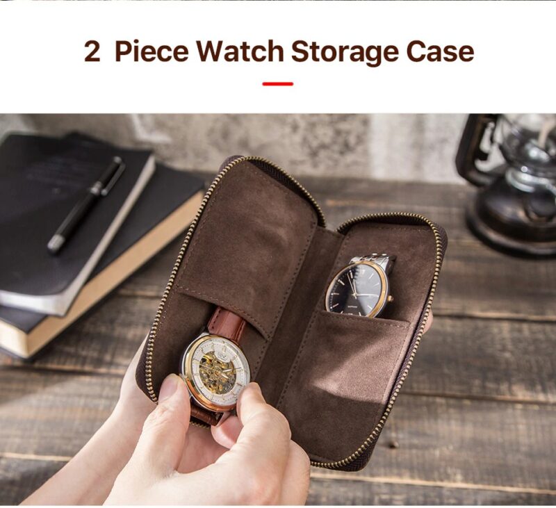 BUGOLINI Antiqus2 - Double Watch Case Bag Holder - Vintage Leather with Zipper Pouch - Image 8