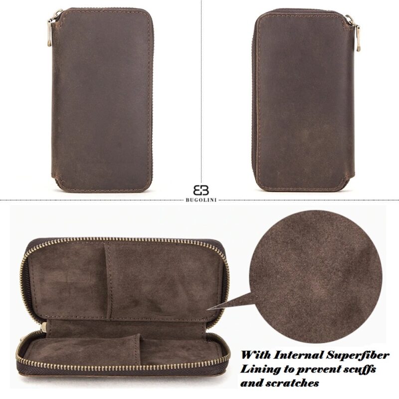 BUGOLINI Antiqus2 - Double Watch Case Bag Holder - Vintage Leather with Zipper Pouch - Image 13