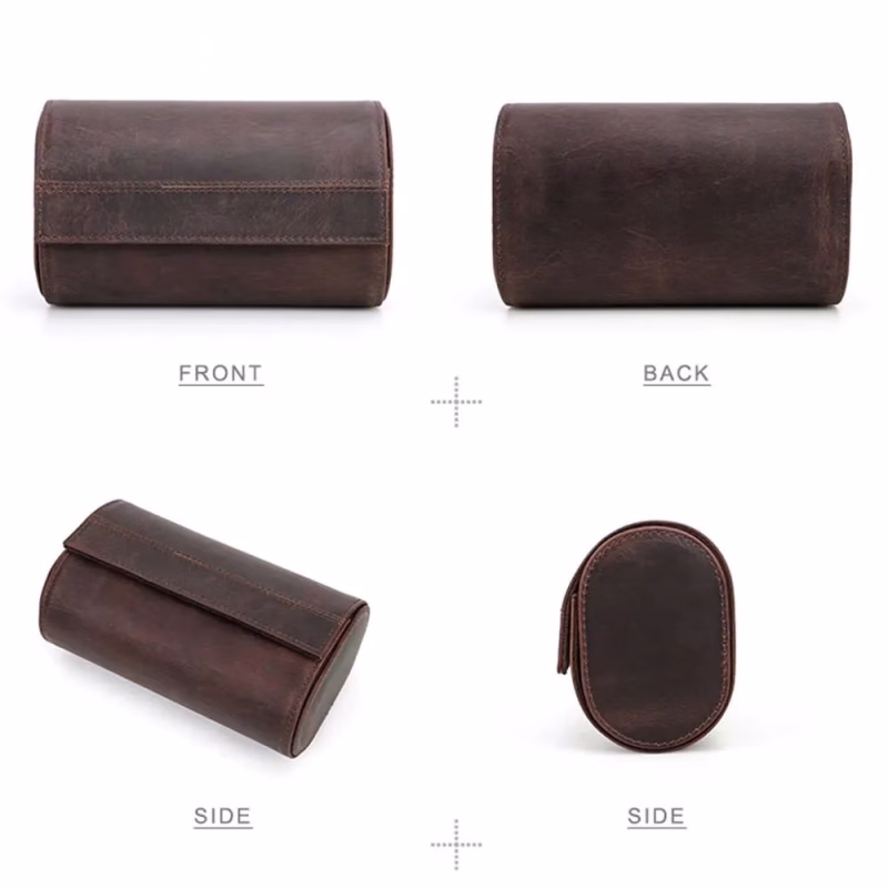 BUGOLINI ANTIQUS10 - Double Watch Holder - Leather Watch Holder with Button Closure - Suitable for 2 Watches - Image 5