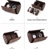 BUGOLINI ANTIQUS10 - Double Watch Holder - Leather Watch Holder with Button Closure - Suitable for 2 Watches - Image 4