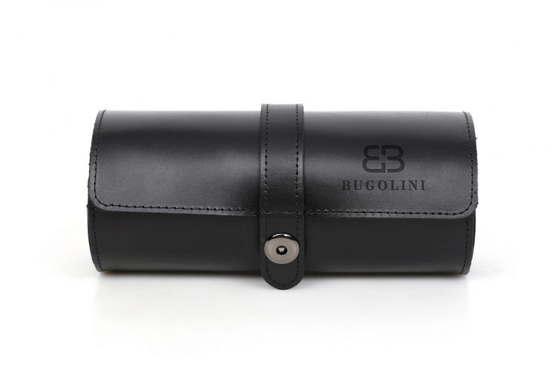 BUGOLINI ANTIQUS3 - Leather Watch Box with 3 Slots - Retro Watch Holder - Genuine Leather - Black