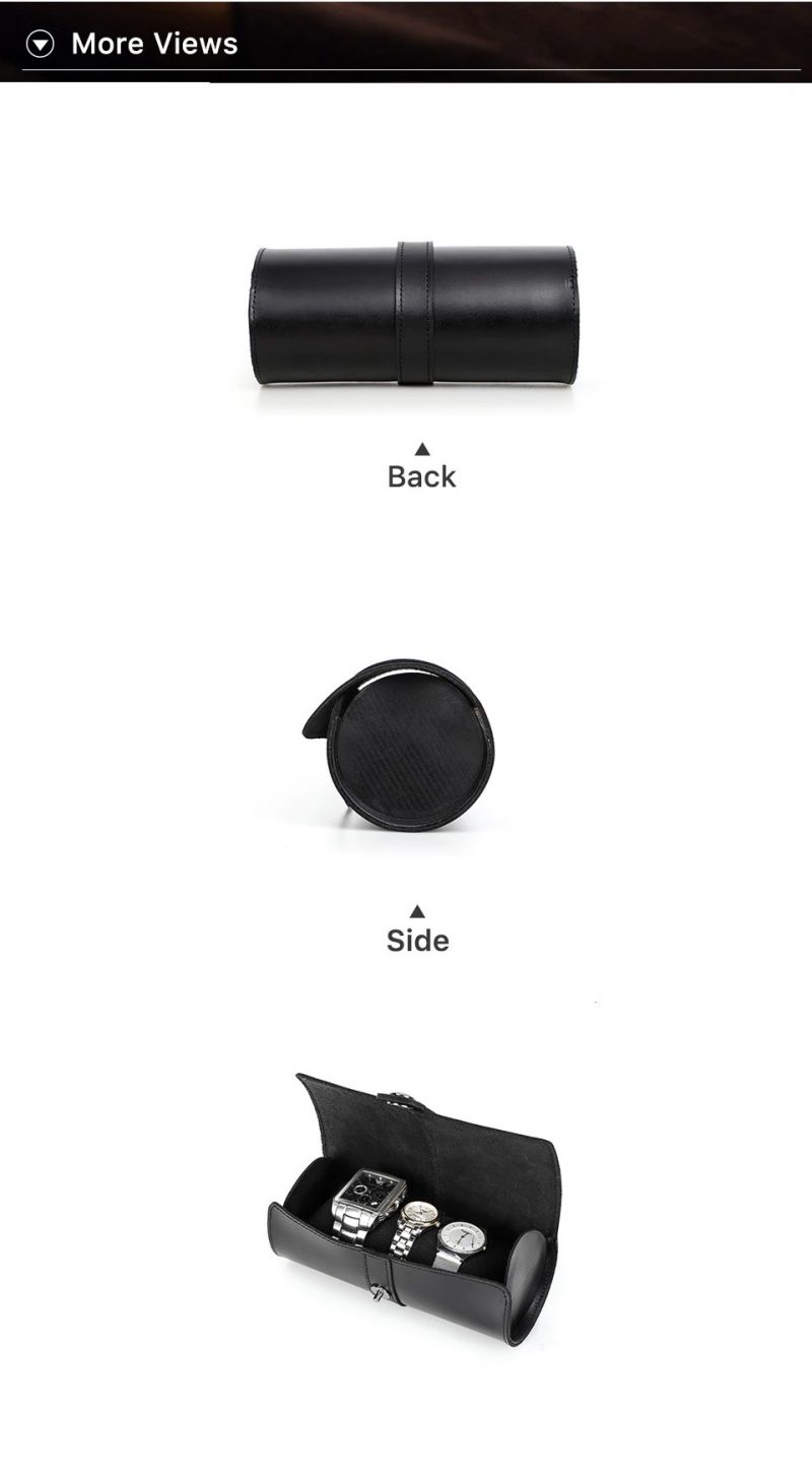 BUGOLINI ANTIQUS3 - Leather Watch Box with 3 Slots - Retro Watch Holder - Genuine Leather - Black - Image 4