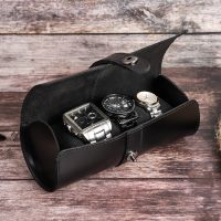 BUGOLINI ANTIQUS3 - Leather Watch Box with 3 Slots - Retro Watch Holder - Genuine Leather - Black - Image 2