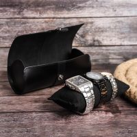 BUGOLINI ANTIQUS3 - Leather Watch Box with 3 Slots - Retro Watch Holder - Genuine Leather - Black - Image 3