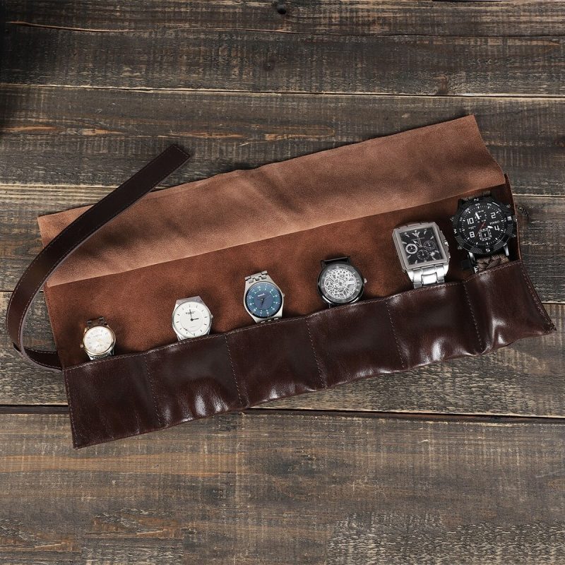 BUGOLINI ANTIQUS4 - Leather Watch Box with 6 Slots - Retro Watch Holder - Genuine Leather - Image 5
