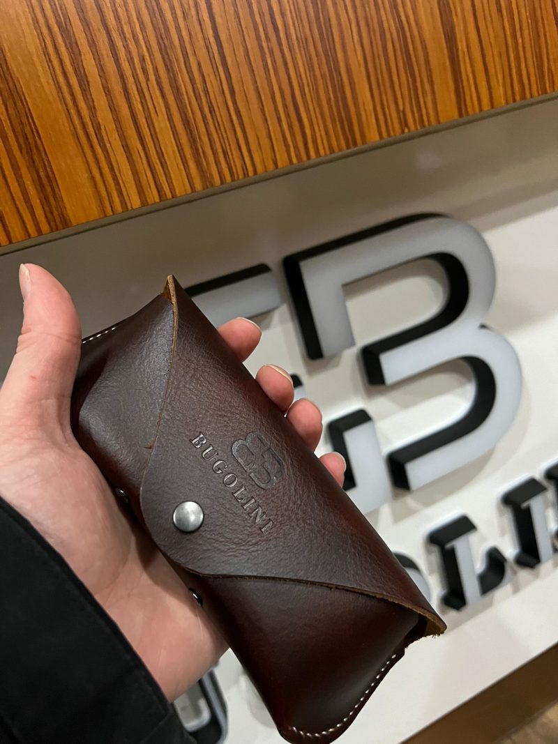 BUGOLINI® ACE – Leather Glasses Case – Genuine Leather Glasses Holder – Button Closure – Dark Brown - Image 9