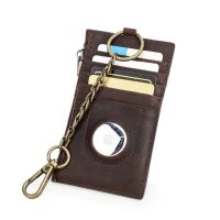 BUGOLINI INVENIRE - Genuine Leather Wallet RFID with Room for 4 Cards - Coins - IOS Airtag With Anti-Theft Chain - Brown