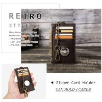 BUGOLINI INVENIRE - Genuine Leather Wallet RFID with Room for 4 Cards - Coins - IOS Airtag With Anti-Theft Chain - Brown - Image 3