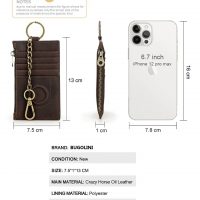 BUGOLINI INVENIRE - Genuine Leather Wallet RFID with Room for 4 Cards - Coins - IOS Airtag With Anti-Theft Chain - Brown - Image 4