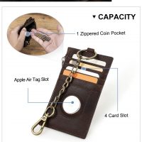 BUGOLINI INVENIRE - Genuine Leather Wallet RFID with Room for 4 Cards - Coins - IOS Airtag With Anti-Theft Chain - Brown - Image 5