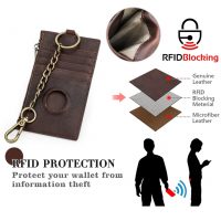 BUGOLINI INVENIRE - Genuine Leather Wallet RFID with Room for 4 Cards - Coins - IOS Airtag With Anti-Theft Chain - Brown - Image 8