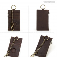 BUGOLINI INVENIRE - Genuine Leather Wallet RFID with Room for 4 Cards - Coins - IOS Airtag With Anti-Theft Chain - Brown - Image 9
