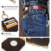 BUGOLINI INVENIRE - Genuine Leather Wallet RFID with Room for 4 Cards - Coins - IOS Airtag With Anti-Theft Chain - Brown - Image 10