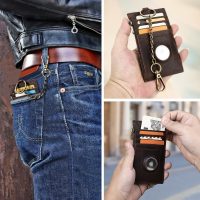 BUGOLINI INVENIRE - Genuine Leather Wallet RFID with Room for 4 Cards - Coins - IOS Airtag With Anti-Theft Chain - Brown - Image 13