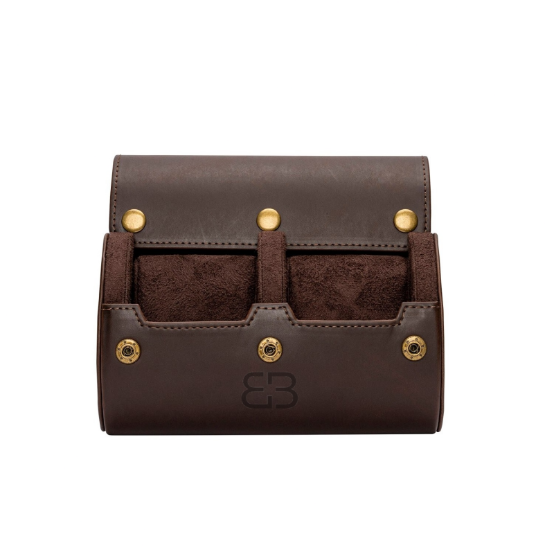 BUGOLINI ANTIQUS8 – 2 Slots Leather Watch Holder With Button Clasp - Retro Watch Holder - Genuine Leather - Coffee - Image 9