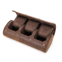 BUGOLINI ANTIQUS9 – 3 Slots Leather Watch Holder With Button Clasp - Retro Watch Holder - Genuine Leather - Coffee