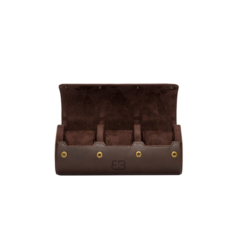 BUGOLINI ANTIQUS9 – 3 Slots Leather Watch Holder With Button Clasp - Retro Watch Holder - Genuine Leather - Coffee - Image 2