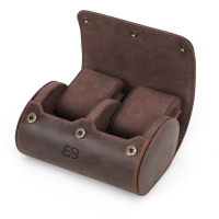 BUGOLINI ANTIQUS8 – 2 Slots Leather Watch Holder With Button Clasp - Retro Watch Holder - Genuine Leather - Coffee