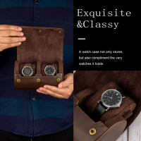 BUGOLINI ANTIQUS8 – 2 Slots Leather Watch Holder With Button Clasp - Retro Watch Holder - Genuine Leather - Coffee - Image 5