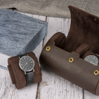 BUGOLINI ANTIQUS8 – 2 Slots Leather Watch Holder With Button Clasp - Retro Watch Holder - Genuine Leather - Coffee - Image 7