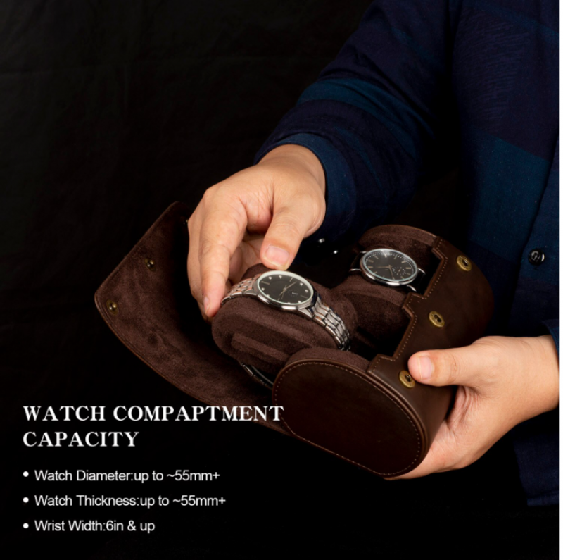 BUGOLINI ANTIQUS8 – 2 Slots Leather Watch Holder With Button Clasp - Retro Watch Holder - Genuine Leather - Coffee - Image 6