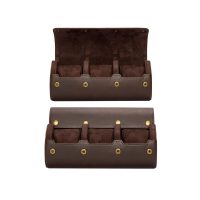 BUGOLINI ANTIQUS9 – 3 Slots Leather Watch Holder With Button Clasp - Retro Watch Holder - Genuine Leather - Coffee - Image 5