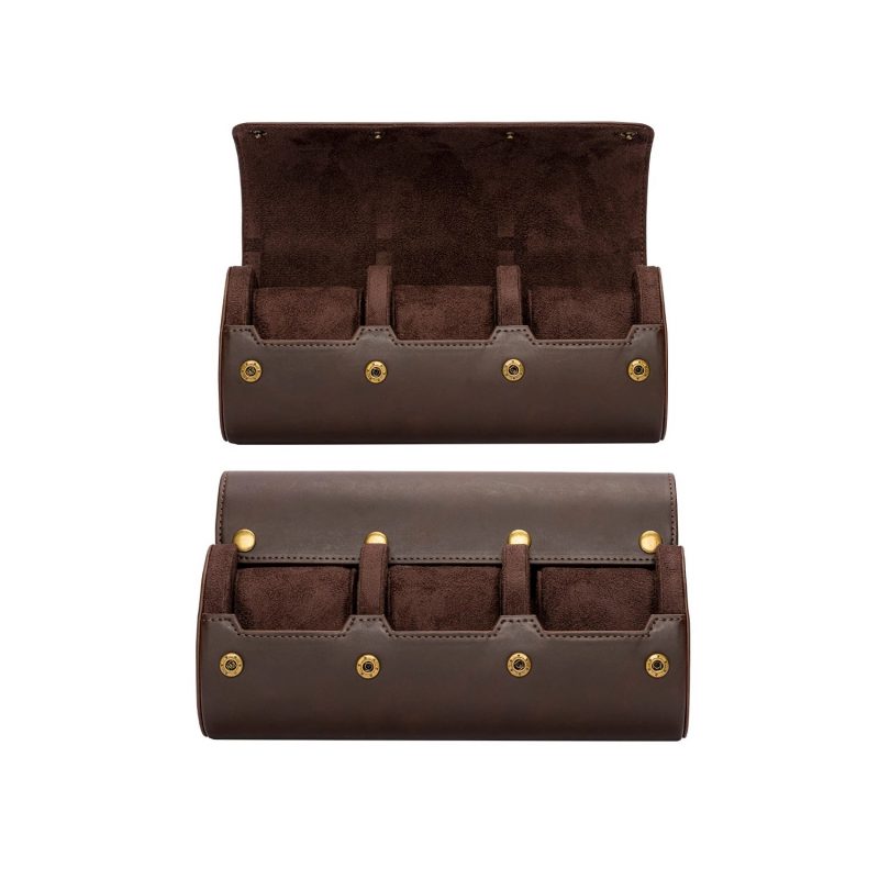 BUGOLINI ANTIQUS9 – 3 Slots Leather Watch Holder With Button Clasp - Retro Watch Holder - Genuine Leather - Coffee - Image 5