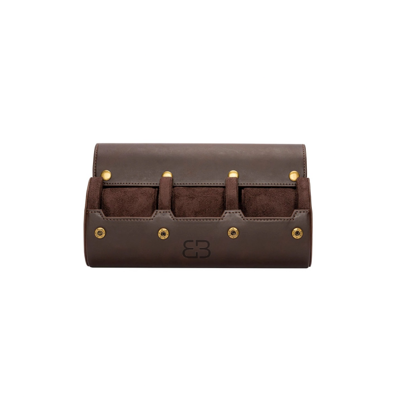 BUGOLINI ANTIQUS9 – 3 Slots Leather Watch Holder With Button Clasp - Retro Watch Holder - Genuine Leather - Coffee - Image 4