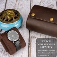BUGOLINI ANTIQUS9 – 3 Slots Leather Watch Holder With Button Clasp - Retro Watch Holder - Genuine Leather - Coffee - Image 7