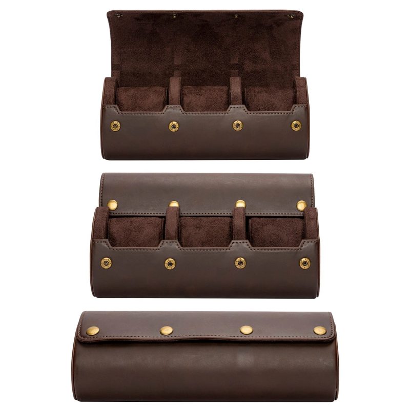 BUGOLINI ANTIQUS9 – 3 Slots Leather Watch Holder With Button Clasp - Retro Watch Holder - Genuine Leather - Coffee - Image 6