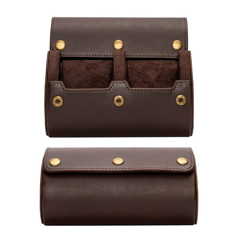 BUGOLINI ANTIQUS8 – 2 Slots Leather Watch Holder With Button Clasp - Retro Watch Holder - Genuine Leather - Coffee - Image 4