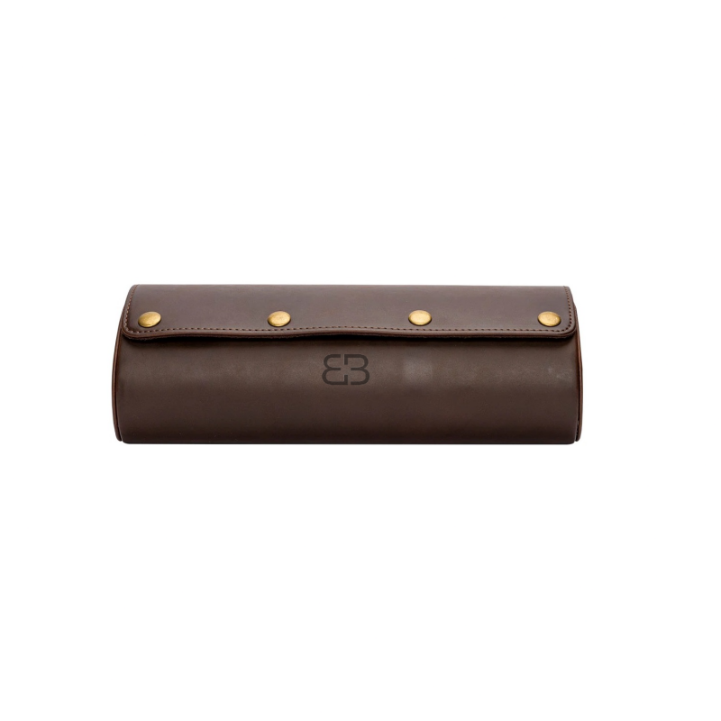 BUGOLINI ANTIQUS9 – 3 Slots Leather Watch Holder With Button Clasp - Retro Watch Holder - Genuine Leather - Coffee - Image 3