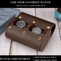 BUGOLINI ANTIQUS8 – 2 Slots Leather Watch Holder With Button Clasp - Retro Watch Holder - Genuine Leather - Coffee - Image 3