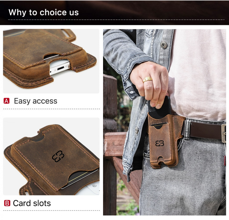 BUGOLINI SILAS - Portable Phone Holder For Men - Genuine Leather - Smartphone up to 6.1 inch - Coffee - Image 13
