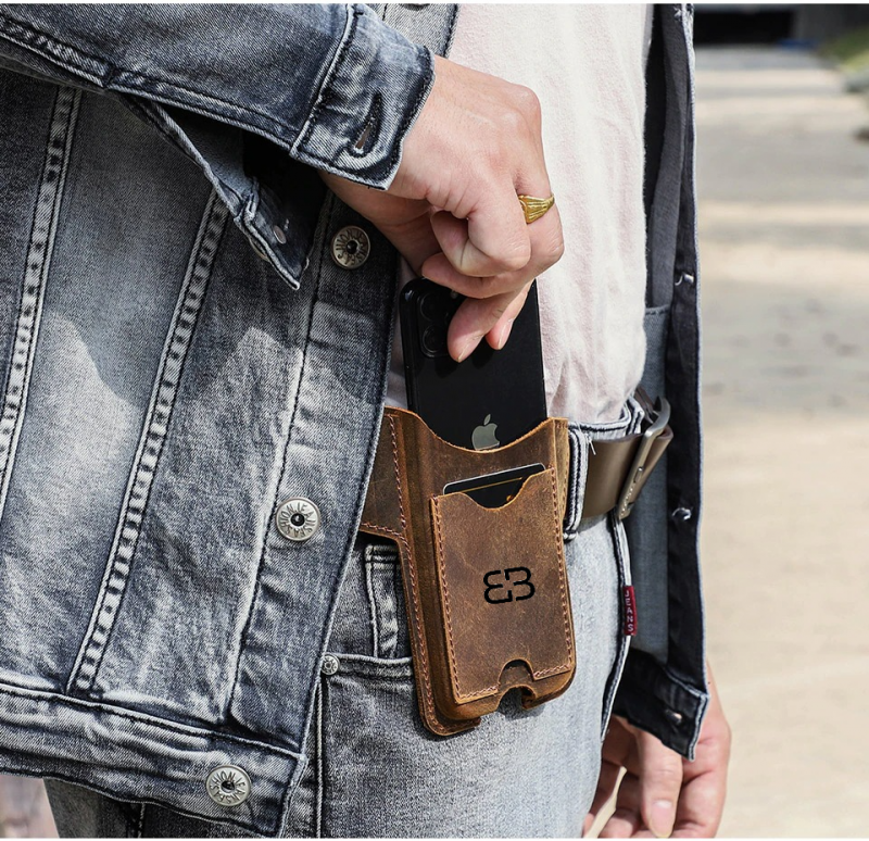 BUGOLINI SILAS - Portable Phone Holder For Men - Genuine Leather - Smartphone up to 6.1 inch - Coffee - Image 11