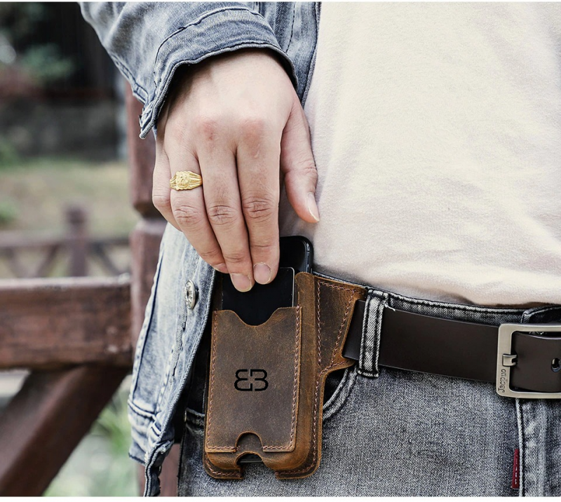BUGOLINI SILAS - Portable Phone Holder For Men - Genuine Leather - Smartphone up to 6.1 inch - Coffee - Image 12