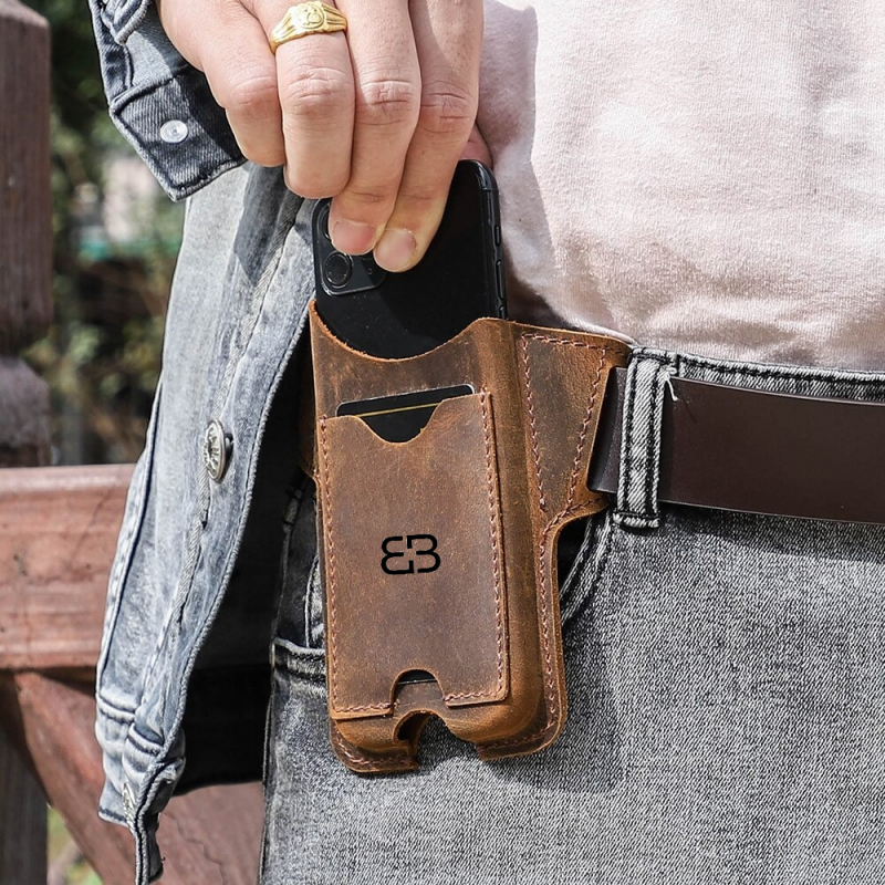 BUGOLINI SILAS - Portable Phone Holder For Men - Genuine Leather - Smartphone up to 6.1 inch - Coffee - Image 7