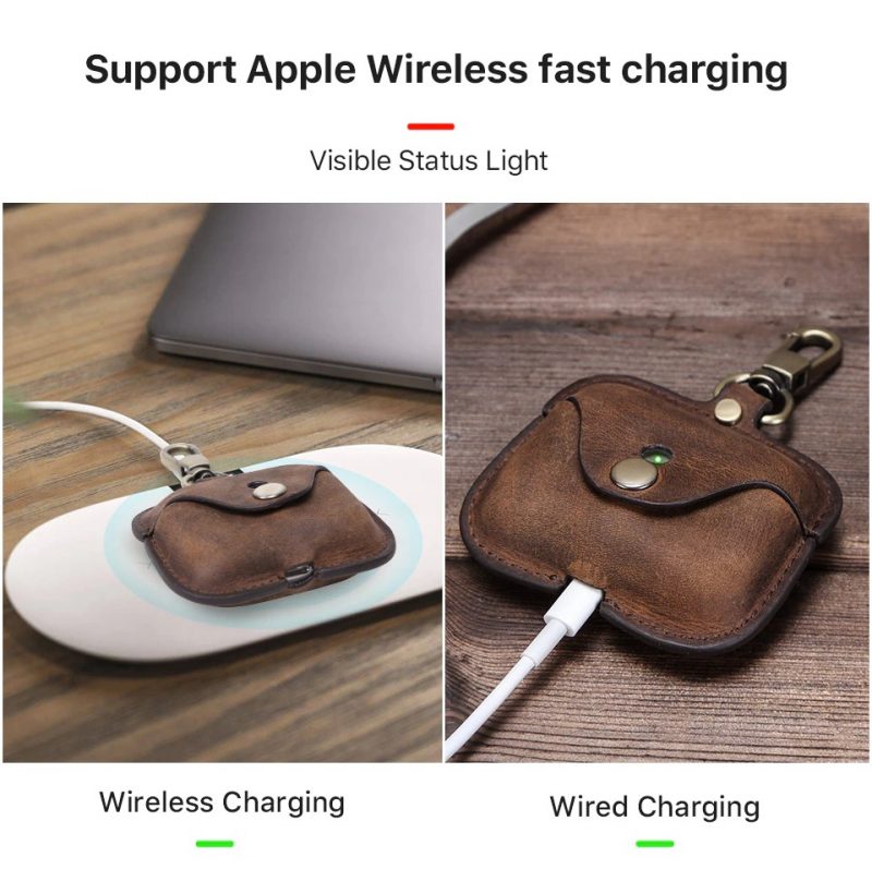 BUGOLINI Nero - Genuine Leather Cover - Handmade - Protective Cover - Case - Suitable for Apple Airpods 3 / Airpods Pro - Coffee - Image 5