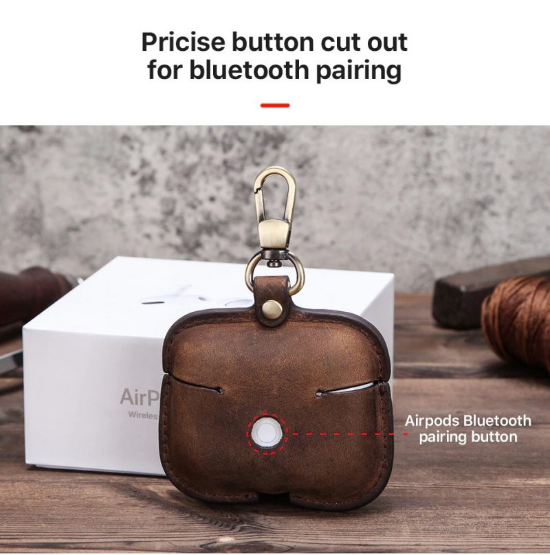 BUGOLINI Nero - Genuine Leather Cover - Handmade - Protective Cover - Case - Suitable for Apple Airpods 3 / Airpods Pro - Coffee - Image 4