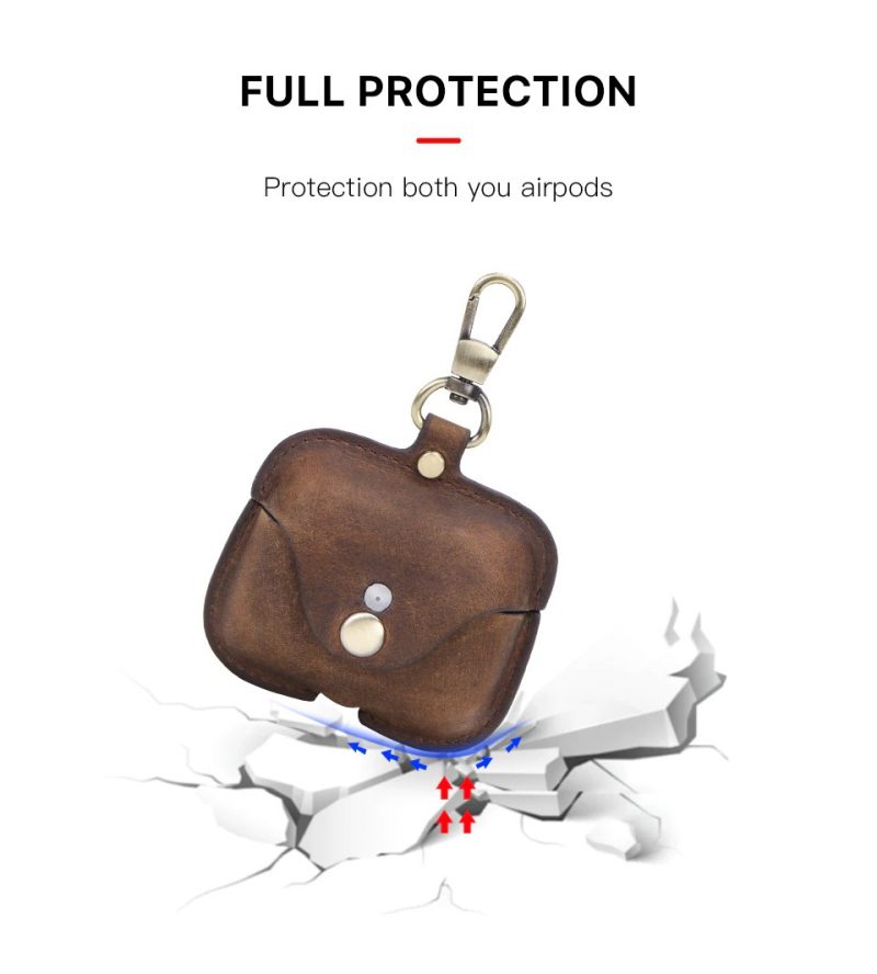 BUGOLINI Nero - Genuine Leather Cover - Handmade - Protective Cover - Case - Suitable for Apple Airpods 3 / Airpods Pro - Coffee - Image 3
