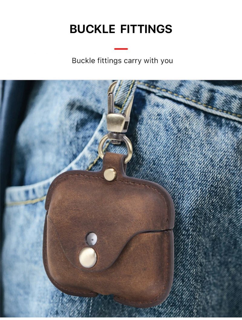 BUGOLINI Nero - Genuine Leather Cover - Handmade - Protective Cover - Case - Suitable for Apple Airpods 3 / Airpods Pro - Coffee - Image 13