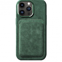 BUGOLINI Magnus - Magnetic Alcantara Card Holder - Magsafe - Alcantara Italy - Dark Green - Image 4