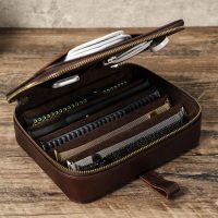 BUGOLINI Oreana - 6 Slots Protective Case For Watch Straps - With Two Multifunctional Inner Pockets - With One Large Outer Pocket - Genuine Leather - With Button Closure - Brown - Image 7