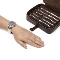 BUGOLINI Oreana - 6 Slots Protective Case For Watch Straps - With Two Multifunctional Inner Pockets - With One Large Outer Pocket - Genuine Leather - With Button Closure - Brown