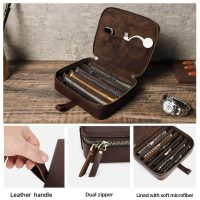 BUGOLINI Oreana - 6 Slots Protective Case For Watch Straps - With Two Multifunctional Inner Pockets - With One Large Outer Pocket - Genuine Leather - With Button Closure - Brown - Image 10