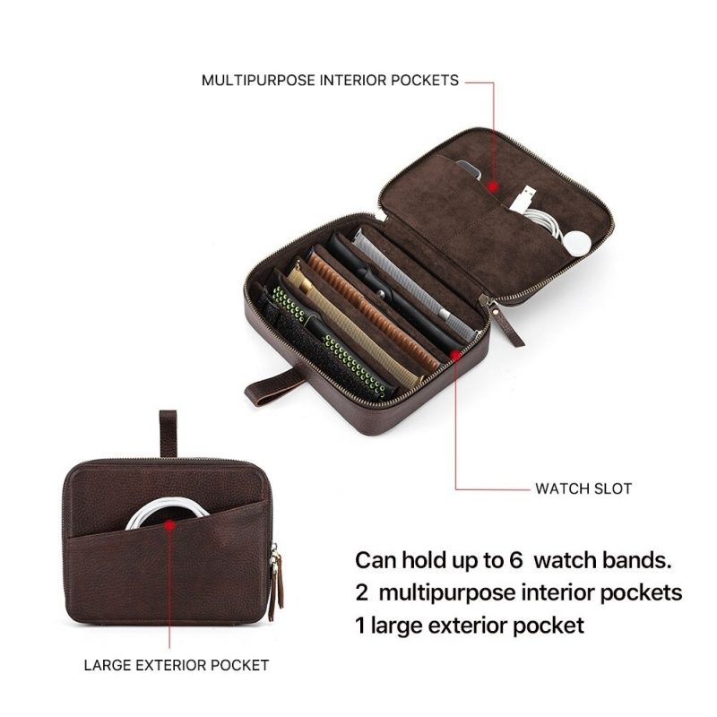 BUGOLINI Oreana - 6 Slots Protective Case For Watch Straps - With Two Multifunctional Inner Pockets - With One Large Outer Pocket - Genuine Leather - With Button Closure - Brown - Image 12
