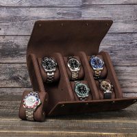 BUGOLINI AntiqusPro - 6 Slots Protective Case For Watches - Genuine Leather - With Button Closure - Brown - Image 4