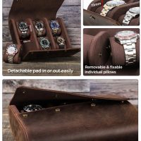 BUGOLINI AntiqusPro - 6 Slots Protective Case For Watches - Genuine Leather - With Button Closure - Brown - Image 12